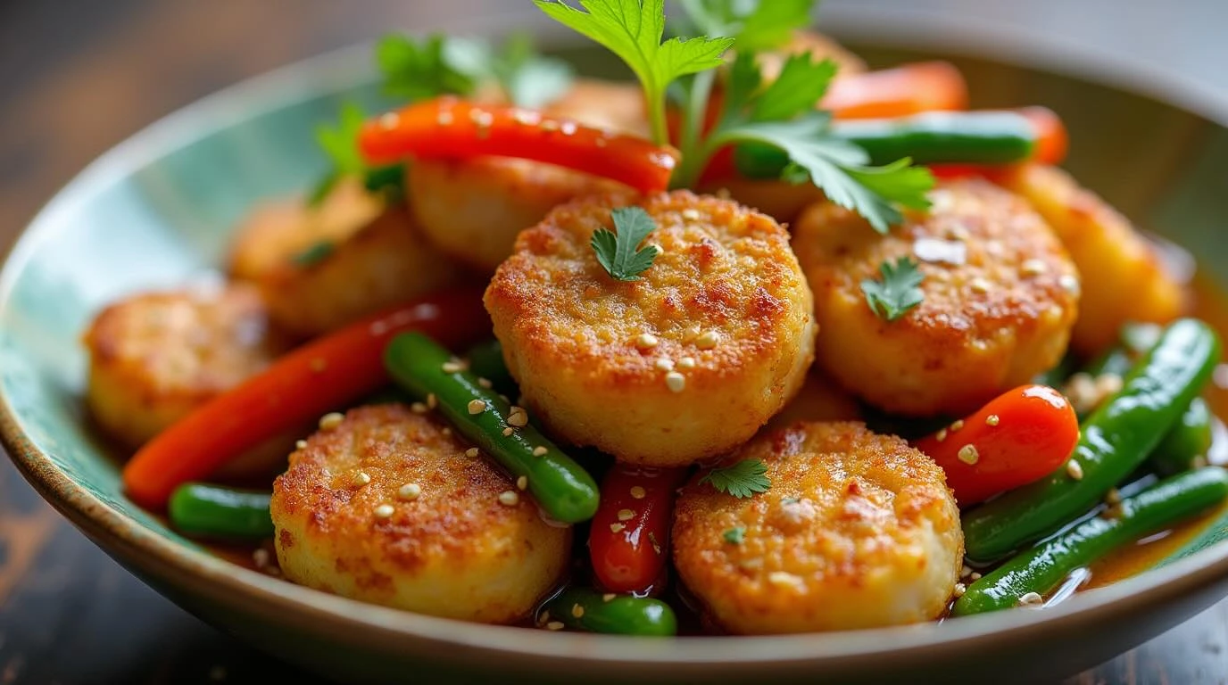 fishcakes and scallops stir fry